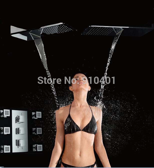 Wholesale And Retail Promotion Luxury Thermostatic Waterfall Rain Shower 6 Massage Jets Sprayer Valve Mixer Tap