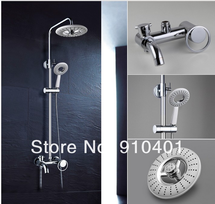 Wholesale And Retail Promotion  Luxury Wall Mounted Chrome Finish Shower Faucet Set 8" Round Rain Shower Mixer