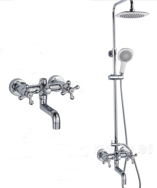 Wholesale And Retail Promotion Luxury Wall Mounted Shower Faucet Set Double Cross Handles Tub Mixer Tap Chrome
