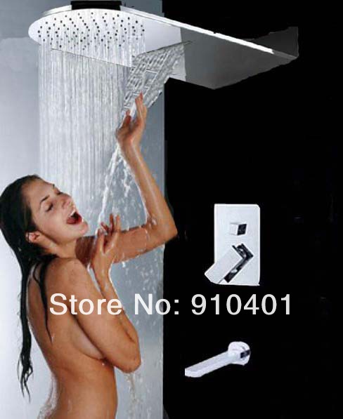 Wholesale And Retail Promotion Luxury Waterfall Rain Wall Mounted Shower Faucet Bathroom Tub Mixer Tap Chrome