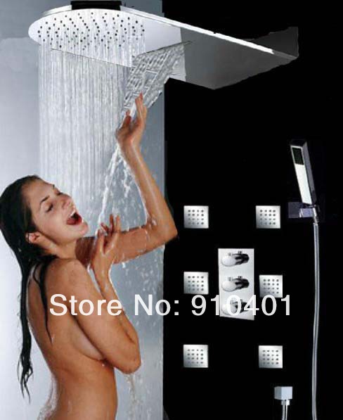 Wholesale And Retail Promotion Luxury Waterfall Rainfall Shower Head Thermostatic Shower Valve W/ Jets Sprayer