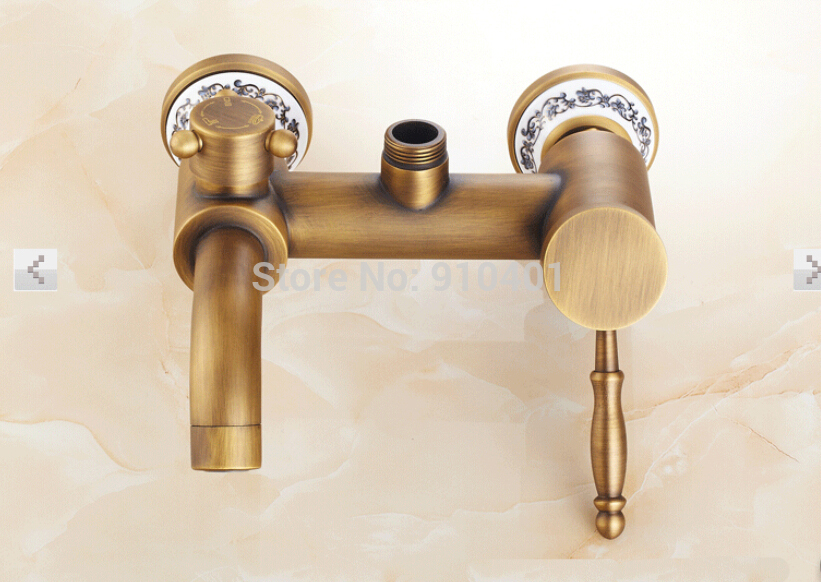 Wholesale And Retail Promotion NEW Ceramic Antique Brass Rain Shower Faucet Bathroom Tub Mixer Tap Hand Shower