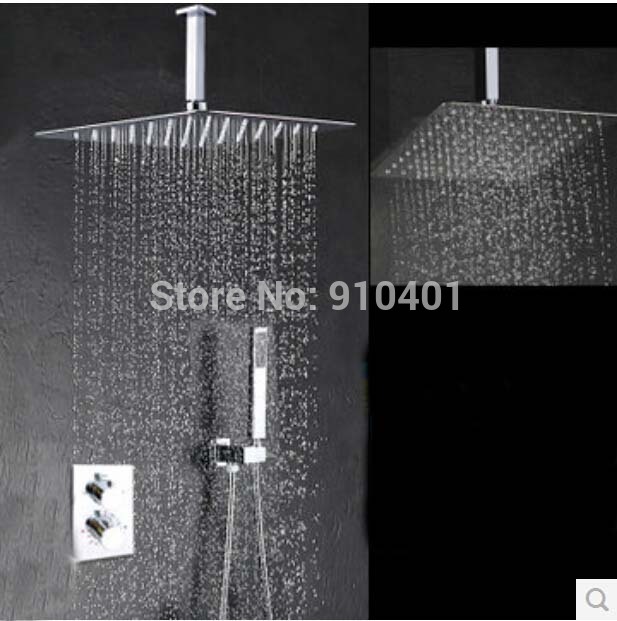 Wholesale And Retail Promotion NEW Chrome Brass 12" Rain Shower Faucet Thermostatic Shower Valve W/ Hand Shower