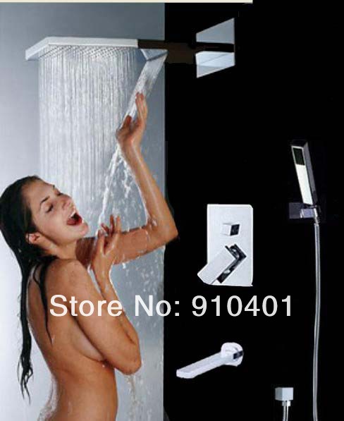 Wholesale And Retail Promotion NEW Luxury Rainfall Waterfall Shower Faucet Set With Hand Shower Tub Mixer Tap