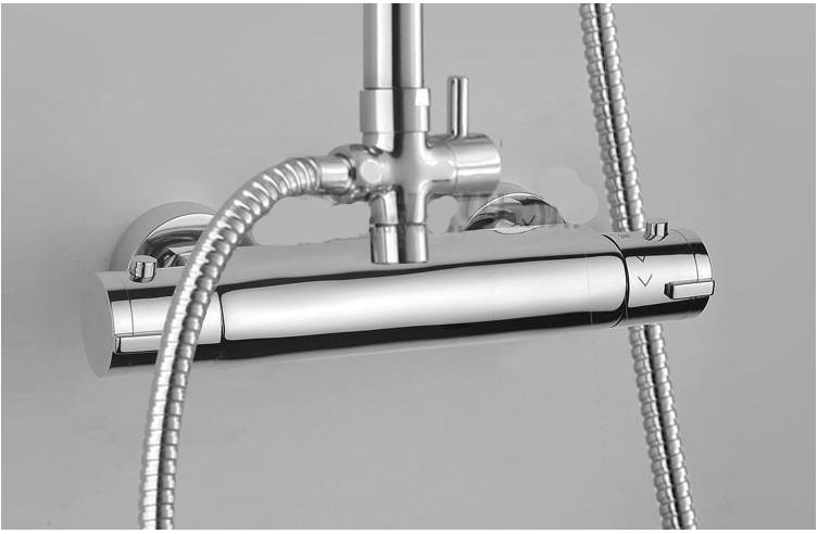 Wholesale And Retail Promotion NEW Luxury Thermostatic Rain Shower Faucet Set Bathroom Shower Column Mixer Tap