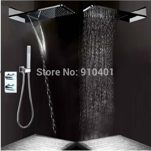 Wholesale And Retail Promotion NEW Luxury Ultrathin Waterfall Square Shower Head Thermostatic Valve Hand Shower