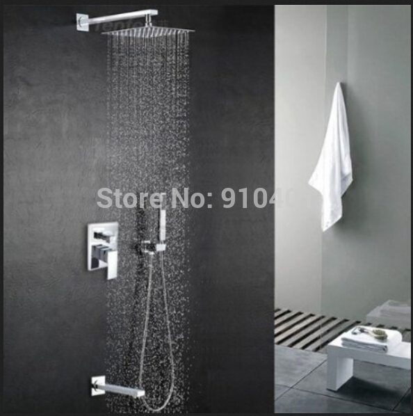 Wholesale And Retail Promotion NEW Modern 12" Rain Shower Faucet Bathroom Tub Spout Shower Arm Valve Mixer Tap