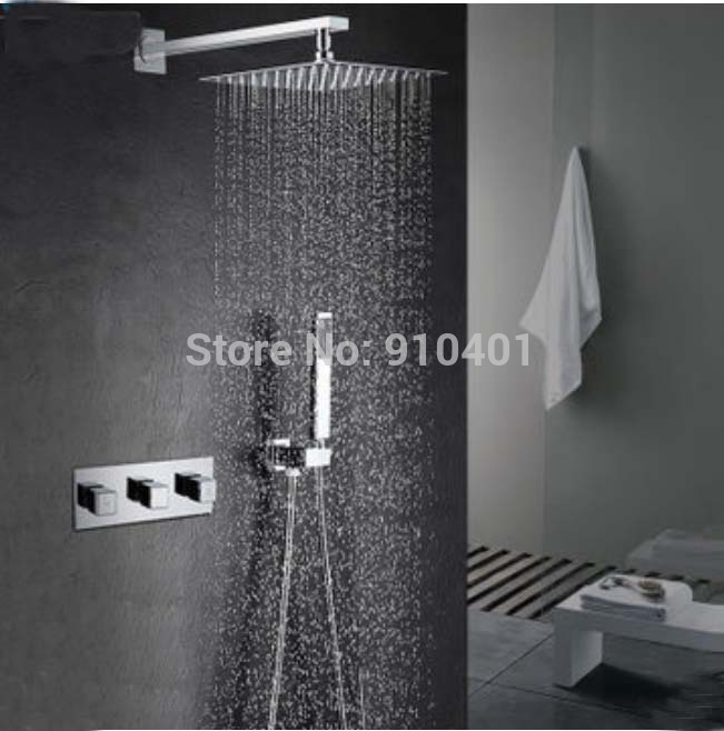 Wholesale And Retail Promotion NEW Solid Brass 8" Rain Shower Faucet Set 3 Handles Valave Mixer Tap Hand Shower