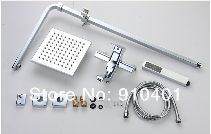 Wholesale And Retail Promotion NEW Wall Mounted 8" Rainfall Bathroom Shower Faucet Set Bathtub Mixer Tap Chrome