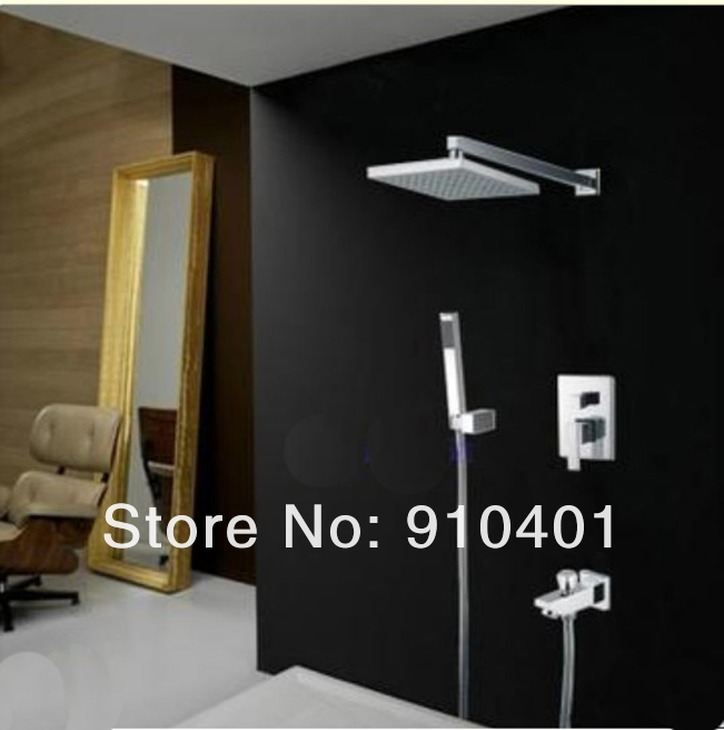 Wholesale And Retail Promotion NEW Wall Mounted Shower Faucet Set Bathtub Mixer Tap Square Shower Head Chrome