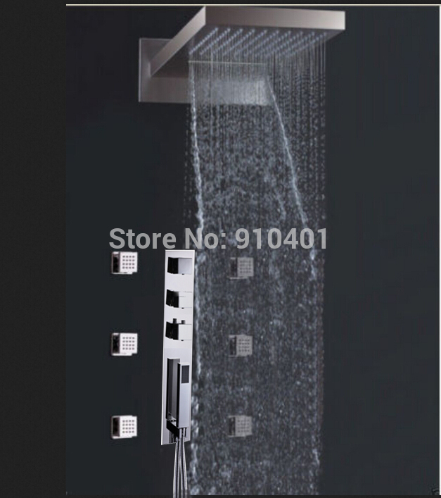 Wholesale And Retail Promotion NEW Wall Mounted Waterfall Shower Head Thermostatic Jets Sprayer W/ Hand Shower