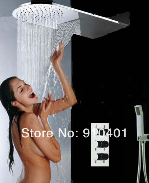 Wholesale And Retail Promotion NEW Waterfall Rain Shower Faucet Set Thermostatic Shower Valve With Hand Shower