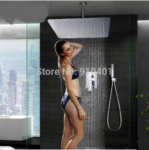 Wholesale And Retail Promotion Single Handle Large 16" Square Brass Rain Shower Faucet Shower Arm W/ Hand Unit