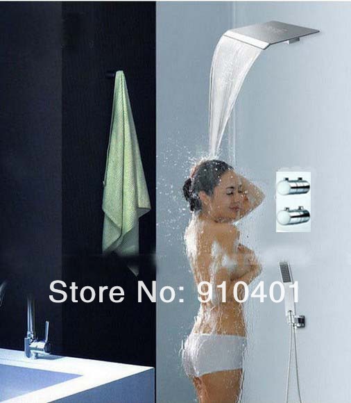 Wholesale And Retail Promotion Thermostatic Waterfall Shower Faucet Set Dual Handles With Hand Shower Mixer Tap
