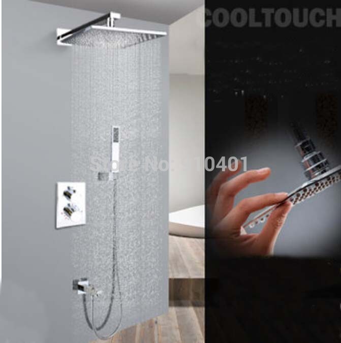 Wholesale And Retail Promotion Wall Mounted 16" Rain Brass Shower Head Thermostatic Valve Tub Mixer Hand Shower