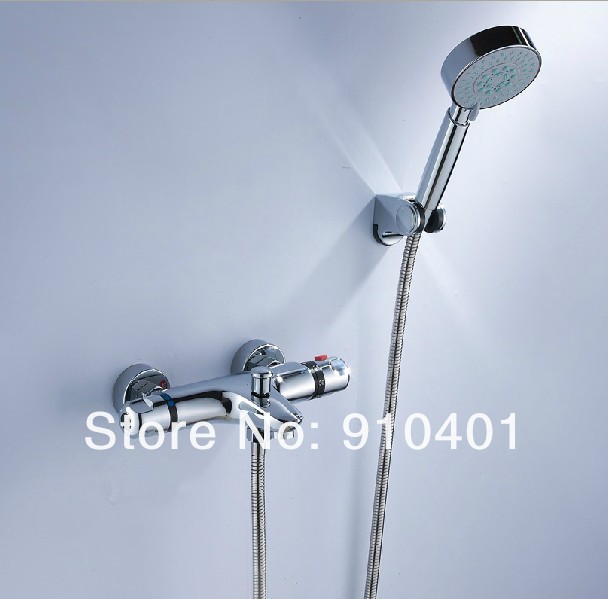 Wholesale And Retail Promotion Wall Mounted Chrome Brass Bathroom Shower Faucet Set Thermostatic Tub Mixer Tap