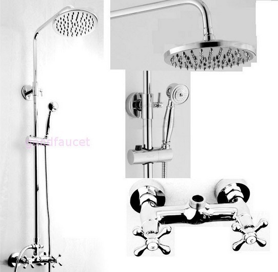 Wholesale And Retail Promotion Wall Mounted Rain Shower Column Set W/ Handheld Shower Faucet Mixer Dual Handles