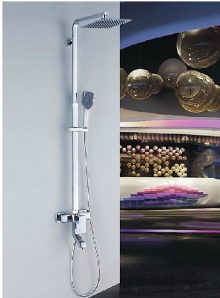 wholesale and retail Promotion Chrome Polished Bathroom Square Shower Set Faucet w/Tub Faucet Handheld Shower
