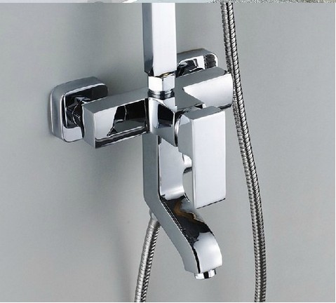 wholesale and retail Promotion Chrome Polished Bathroom Square Shower Set Faucet w/Tub Faucet Handheld Shower