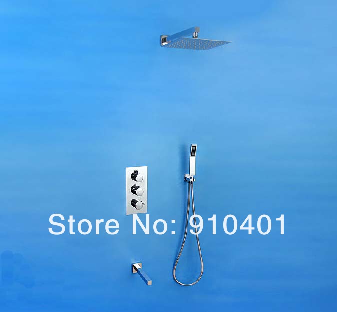 wholesale and retail Promotion NEW Luxury Thermostatic Rain Shower Faucet Set Bathtub Mixer Tap W/ Hand Shower
