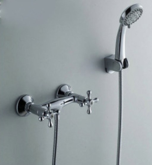 wholesale and retail Promotion NEW Tub Shower Faucet Set Wall Mounted Chrome Finish Brass With Double Switch