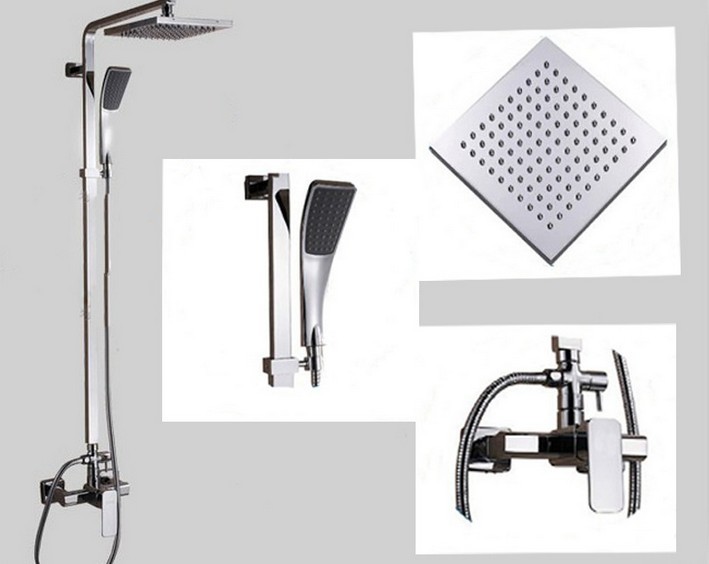 wholesale and retail Promotion New Exposed Wall Mount Square Rain Shower Faucet w/Handheld Shower Mixer Tap