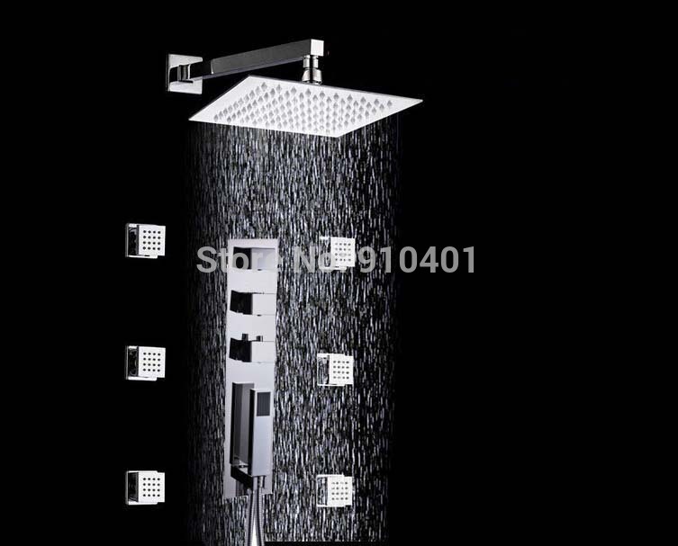 wholesale and retail Promotion Wall Mounted 10" Rain Shower Faucet Thermostatic Valve Mixer Tap W/ Massage Jets