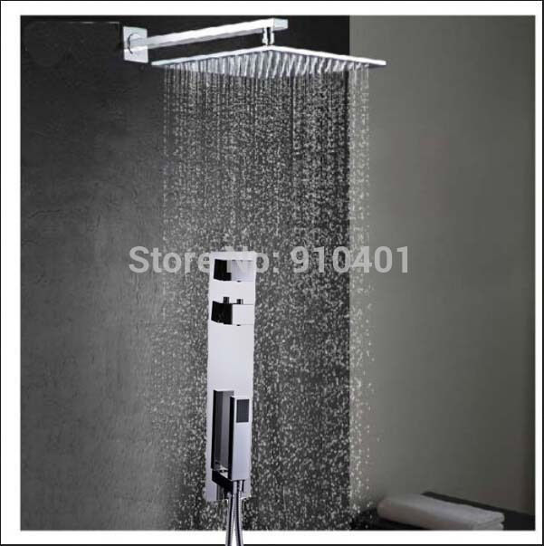 wholesale and retail Promotion Wall Mounted 12" Rain Shower Faucet 2 Handles Thermostatic Valve Hand Shower Tap