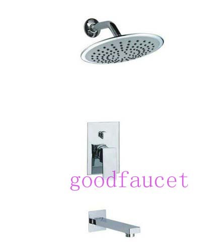 wholesale and retail bathroom but and shower faucet 8" rainfall round showerhead + tub faucet + hand shower mixer