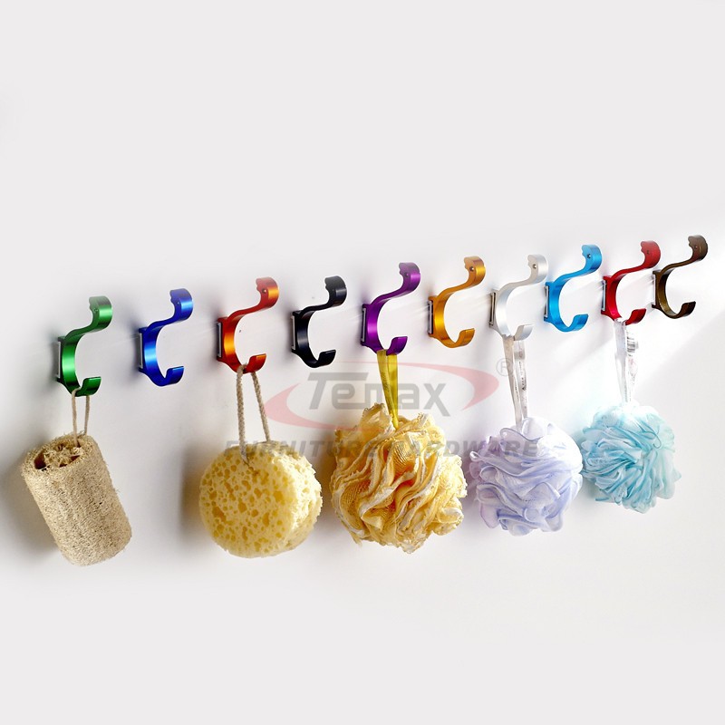 New 10pcs Colorful Clothing Hooks Space Alumimum Double Hooks Home DIY Towel Hanger Hooks Wall-mounted 10 Kinds Color to Chose