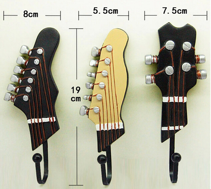 Resin & Iron Creative Guitar decorative coat hooks Decorative hooks Robe Hooks home decor 3PCS/lot