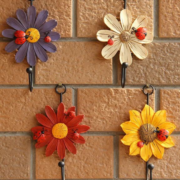 Resin Iron hook clothes hanging hook rustic wall mounted coat hooks single  flower robe hook for home decoration