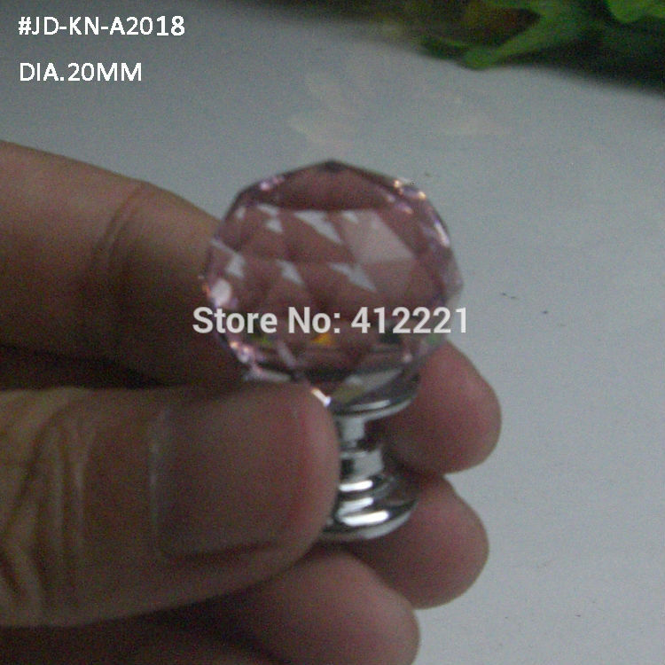 - MOQ 1 Pcs Zinc Alloy hardware knob with 20mm mini Crystal Glass Pink Triangle Faces Ball pull from China factory
