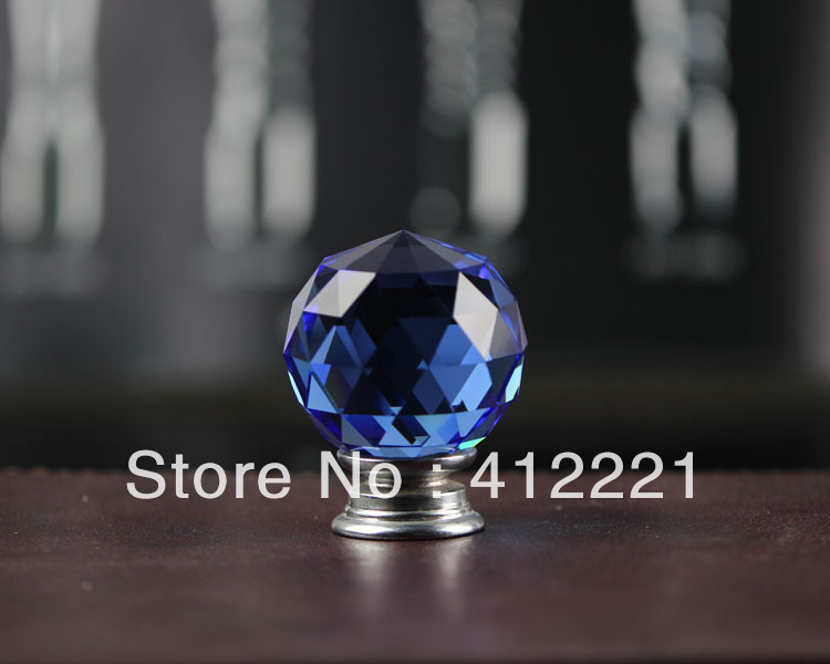 NEW free shipping 10pcs/lot 20mm Crystal Clear Blue ROUND Cabinet Knob Furniture Accessories in Chrome Zinc alloy metal base