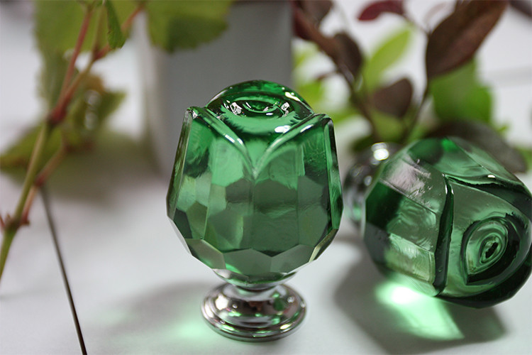10pcs 30mm Green Rose Flower Crystal Glass Furniture Handles Closet Bedroom Furniture