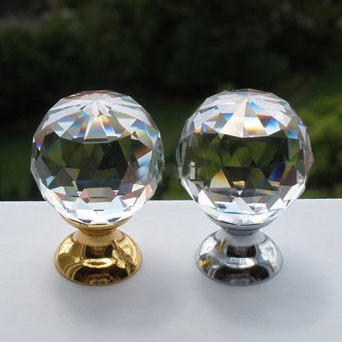 -10pcs 30mm K9 Crystal Glass+ copper base Pull Handle Cabinet Drawer Door Knobs golden&silver color