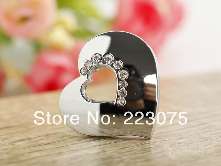 -silver Love shape crystal handle rheinstone drawer knobs  furniture door pull 10pcs/lot