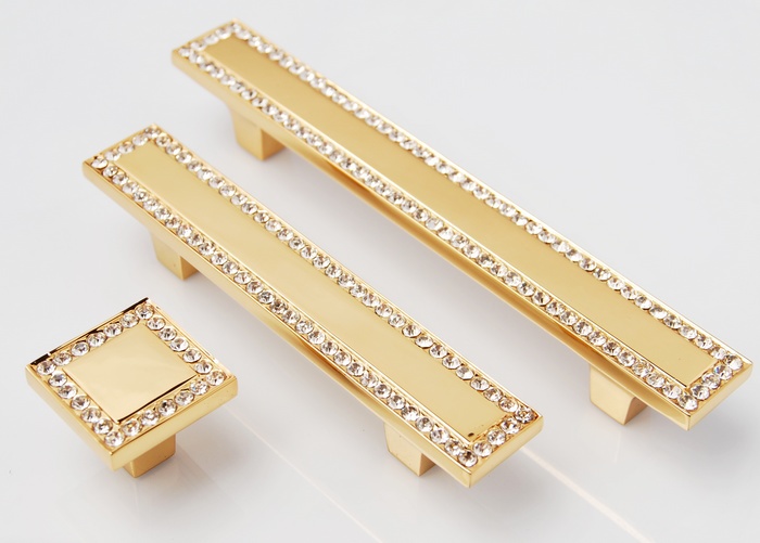96mm gold crystal cupboard pull handle / modern style drawer handle, Clear Crystal dresser pull handle l, C: 96mm,L:130mm