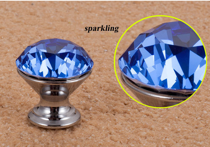10Pcs Pink Blue purple clear DIA 30mm Diamond Crystal Glass Pull Handle Cabinet Drawer Door Knob