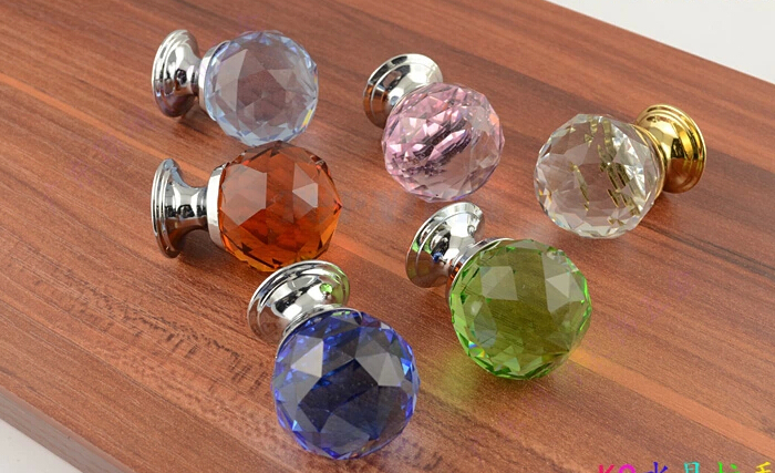 30mm K9 Crystal Cabinet Knob Drawer Pull Handle glass knob Wardrobe handle furniture handles Pink Blue Amber Green 10PCS