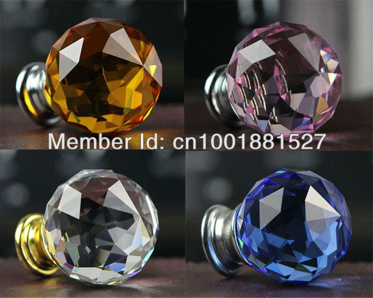10pcs/lot Round Crystal Clear Glass Dresser Kitchen Drawer Cabinet Pulls And Knobs K9 Single Hole