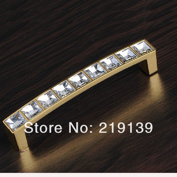 Modern Fashion Square Gems Gold Glass Crystal Handles And Knobs For Cabinets Drawer Cupboard Pulls Bar