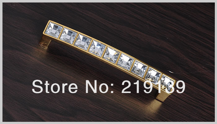 Modern Fashion Square Gems Gold Glass Crystal Handles And Knobs For Cabinets Drawer Cupboard Pulls Bar