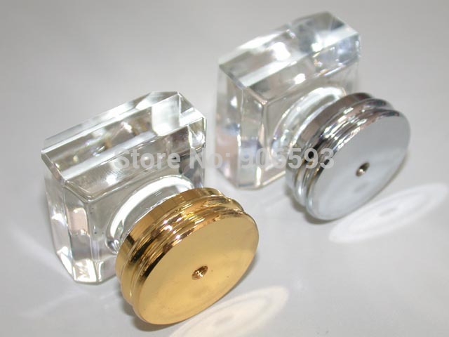 10PCS/LOT FREE SHIPPING 33MM CLEAR SQUARE CRYSTAL KNOB ON A GOLD BRASS BASE