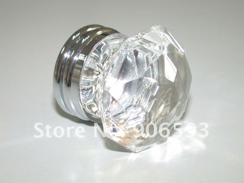 10PCS/LOT FREE SHIPPING 35MM CLEAR CRYSTAL KNOB ON A CHROME BRASS BASE