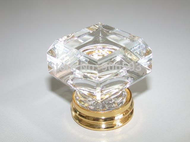 20PCS/LOT FREE SHIPPING 33MM CLEAR SQUARE CRYSTAL KNOB ON A GOLD BRASS BASE