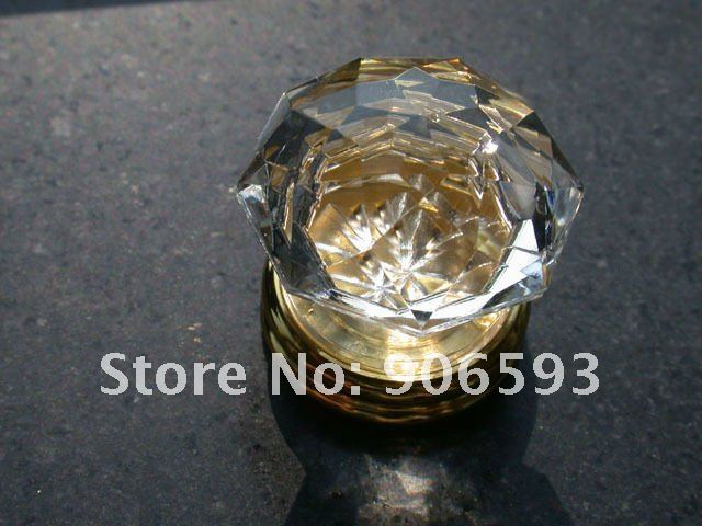 20PCS/LOT FREE SHIPPING 35MM CLEAR CRYSTAL KNOB ON A GOLD BRASS BASE