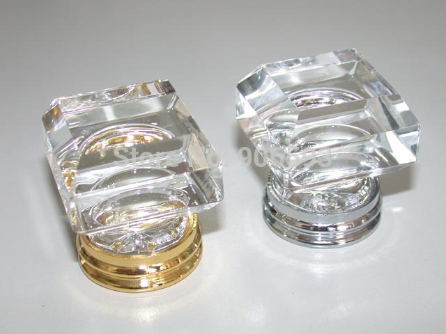 50PCS/LOT FREE SHIPPING 33MM CLEAR SQUARE CRYSTAL KNOB ON A CHROME BRASS BASE