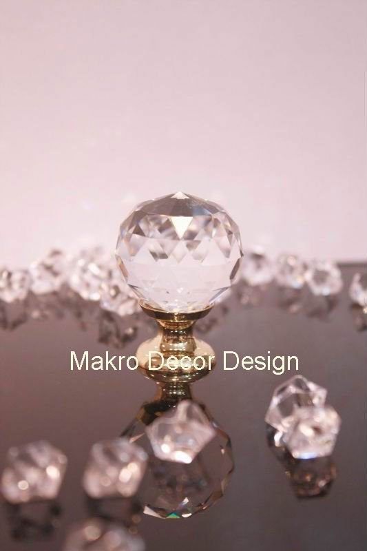 Clear crystal cabinet knob10pcs lot free shipping30mmbrass basebrass polished plated