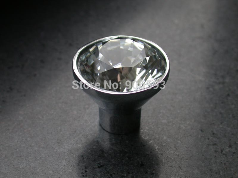 Clear diamond crystal cabinet knob35pcs lot free shipping30mmzinc alloy basechrome plated